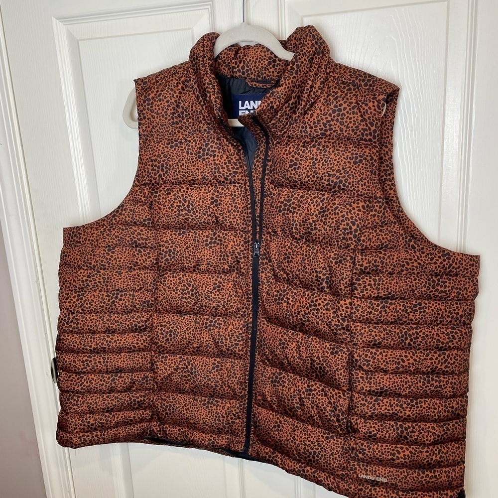 Lands' End Animal Print Down Puffer Vest 3x